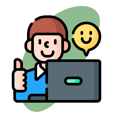 person behind a laptop giving thumbs up sign with happy face emoji